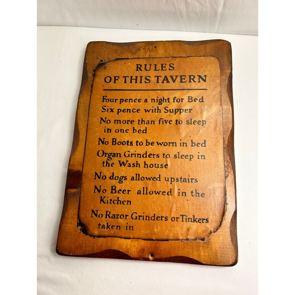 Vintage MCM Rules of this Tavern Wood Plaque Wall Hanging 11"x16" Country Charm - Picture 2 of 9